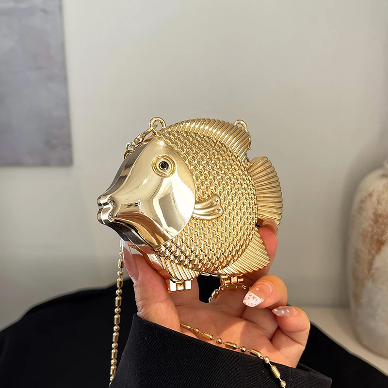Women'S Evening Bags - Niedliche kleine Fischform Metall Mini Schulter
